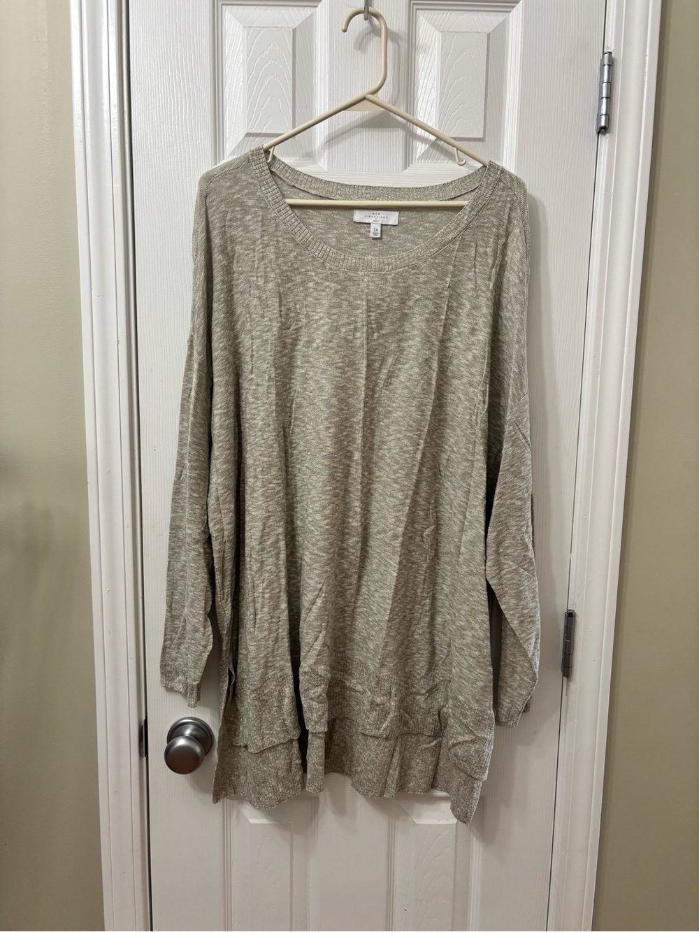 NWT Directions Women’s 3X Heathered Beige Tunic Sweater High Low Hem Side Slits - Picture 2 of 7